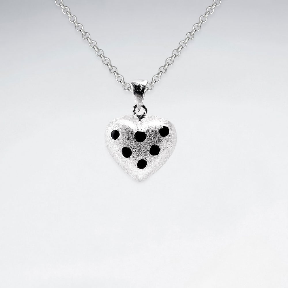 Matte Silver Enamel Dotted Heart Pendant