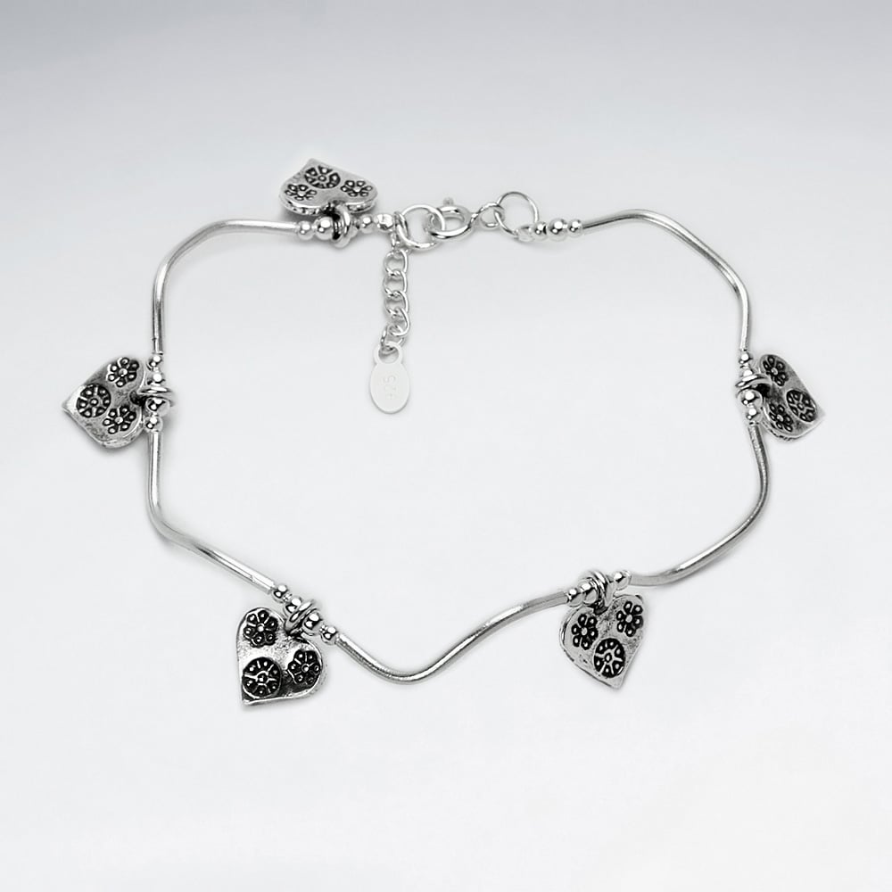 Thai Hand Made Silver Bracelet With Heart Charm