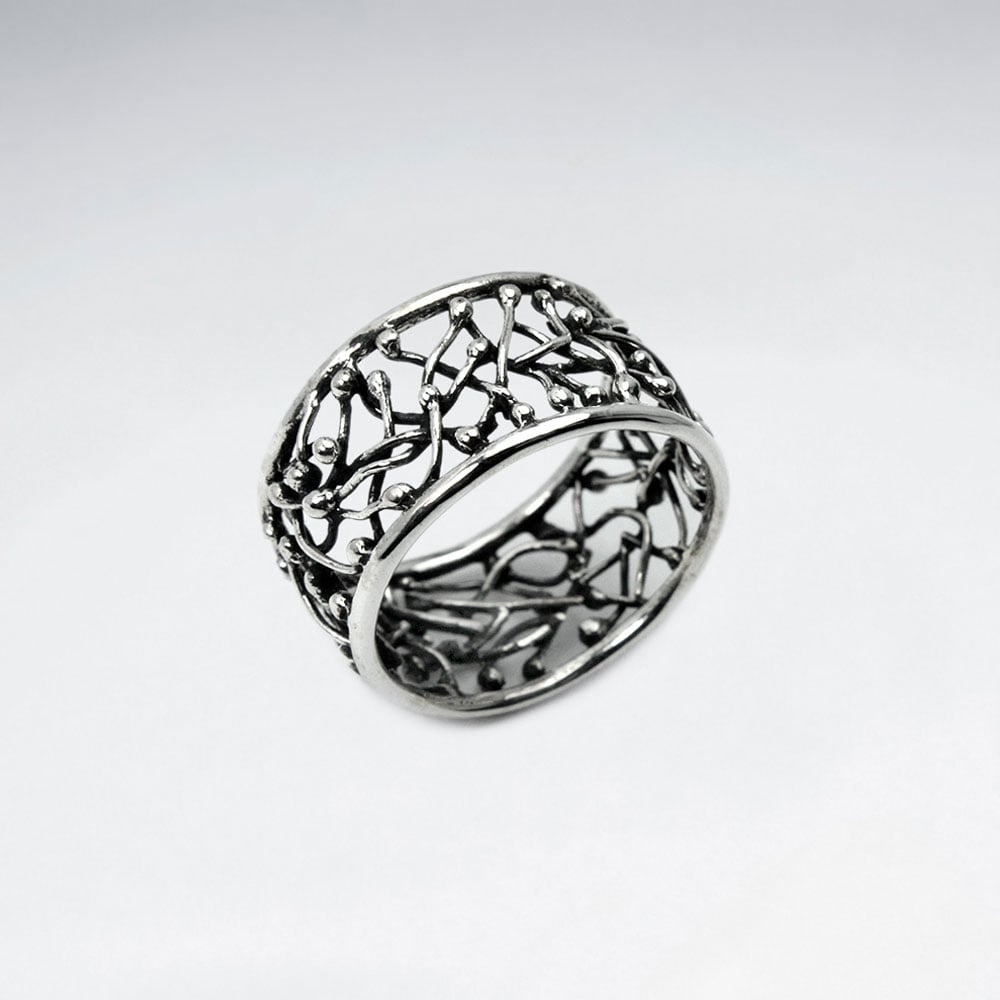 Oxidized Silver Openwork Crisscross Lines Ring