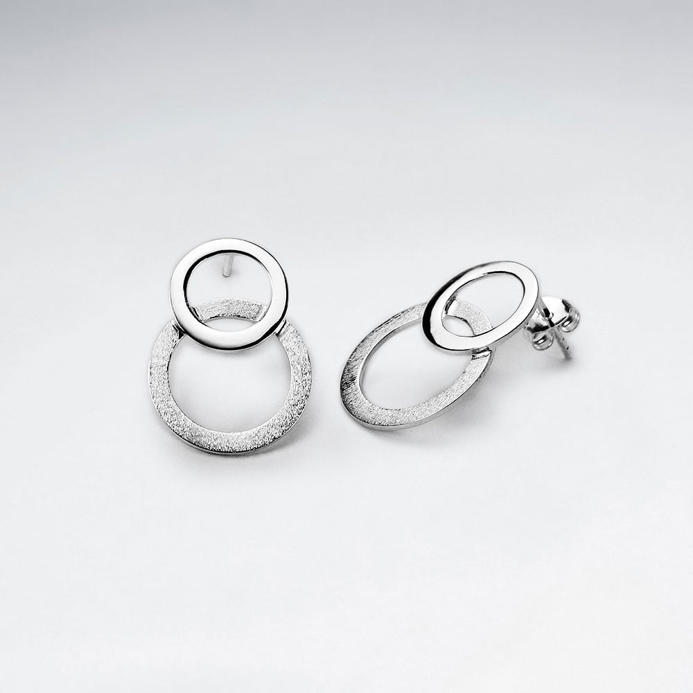 Double Tired Interconnected Flat Circles Drop Earrings.