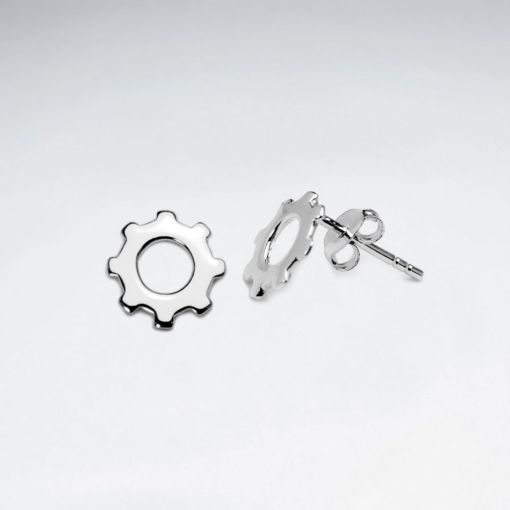 Sterling Silver Gears Stud Earrings