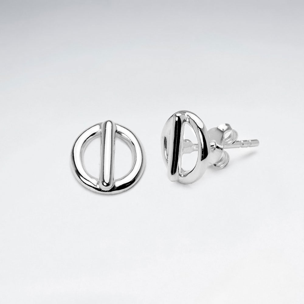 Openwork Circle & Line Sterling Silver Stud Earrings