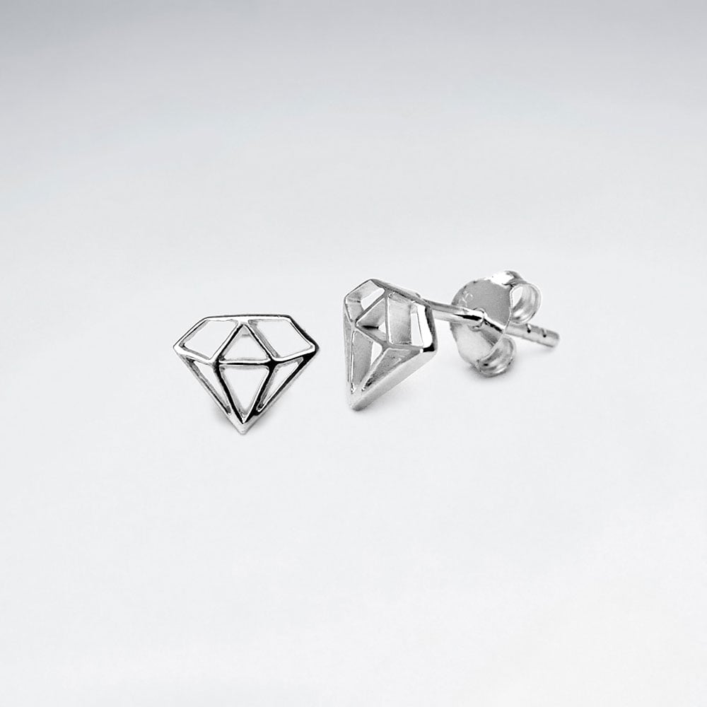 Openwork Sterling Silver Diamond Shape Stud Earrings