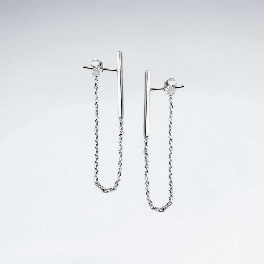 Sterling Silver Chain Stud Dangle Drop Earrings