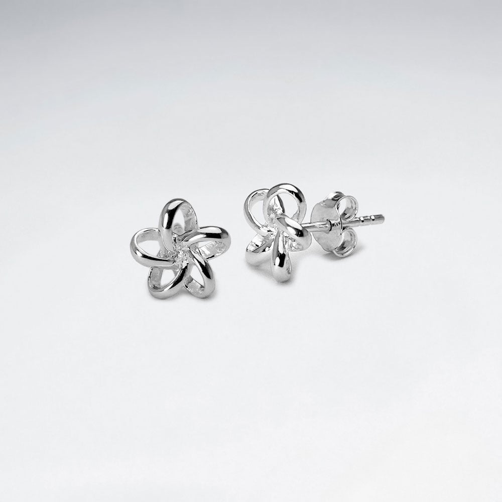 Sterling Silver 3D Looped Flower Stud Earrings