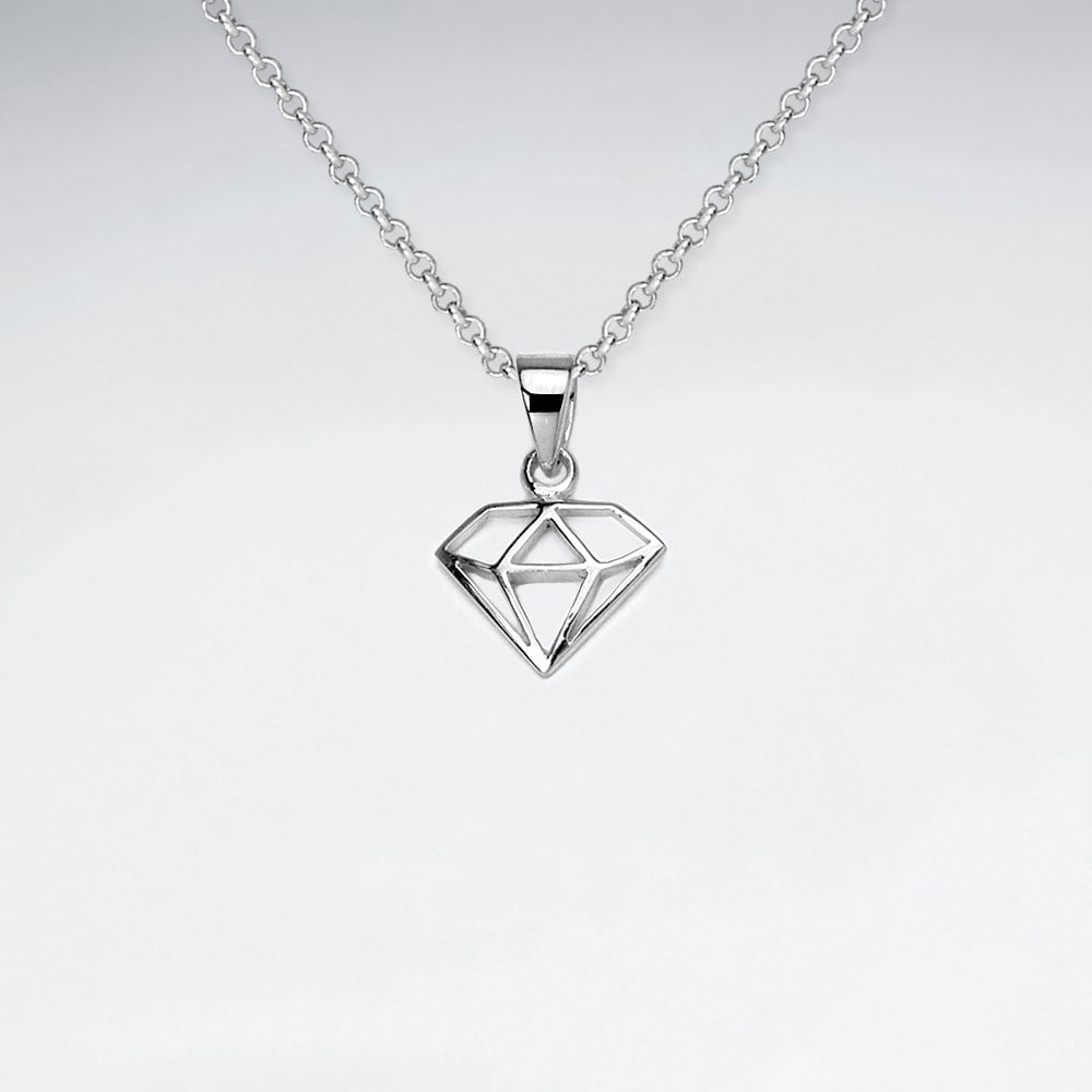 Openwork Sterling Silver Diamond Shape Pendant