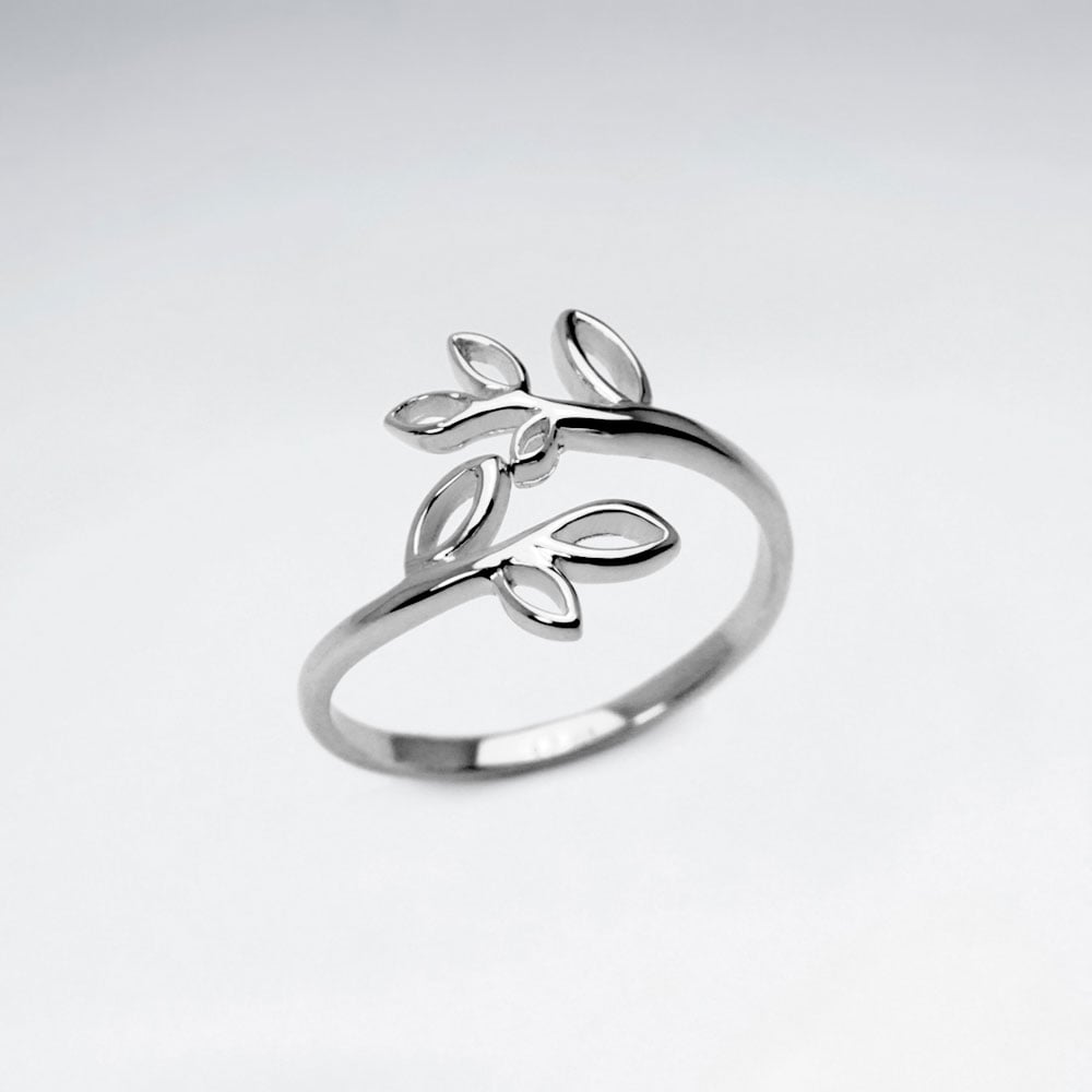 Sterling Silver Open Band Leaves Ring