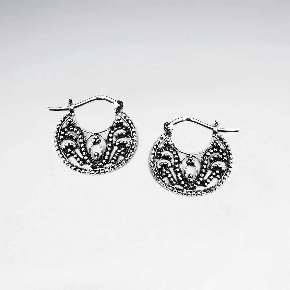 Oxidized Equisite Saddleback Clasp Filigree Earrings