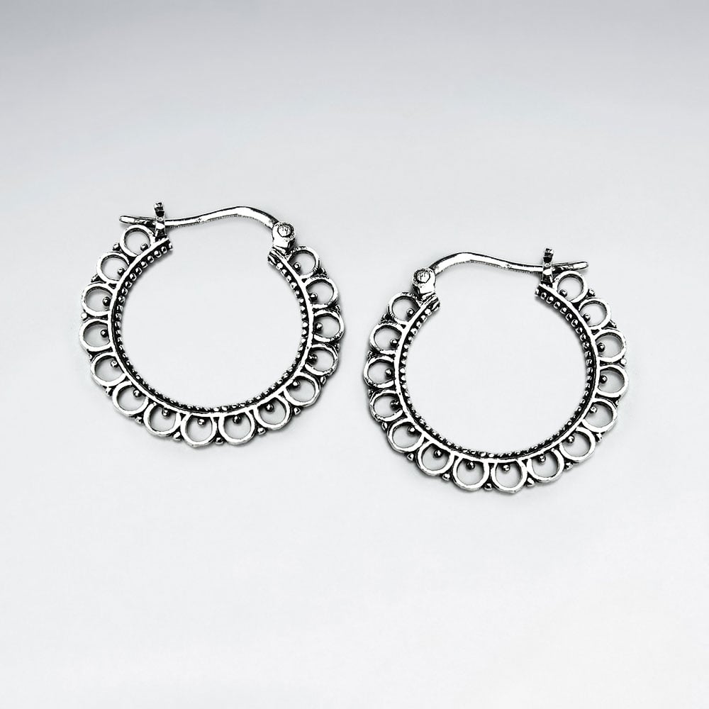 Oxidized Textured U-Hoop Lever Back Ear Hook Earrings in Silver