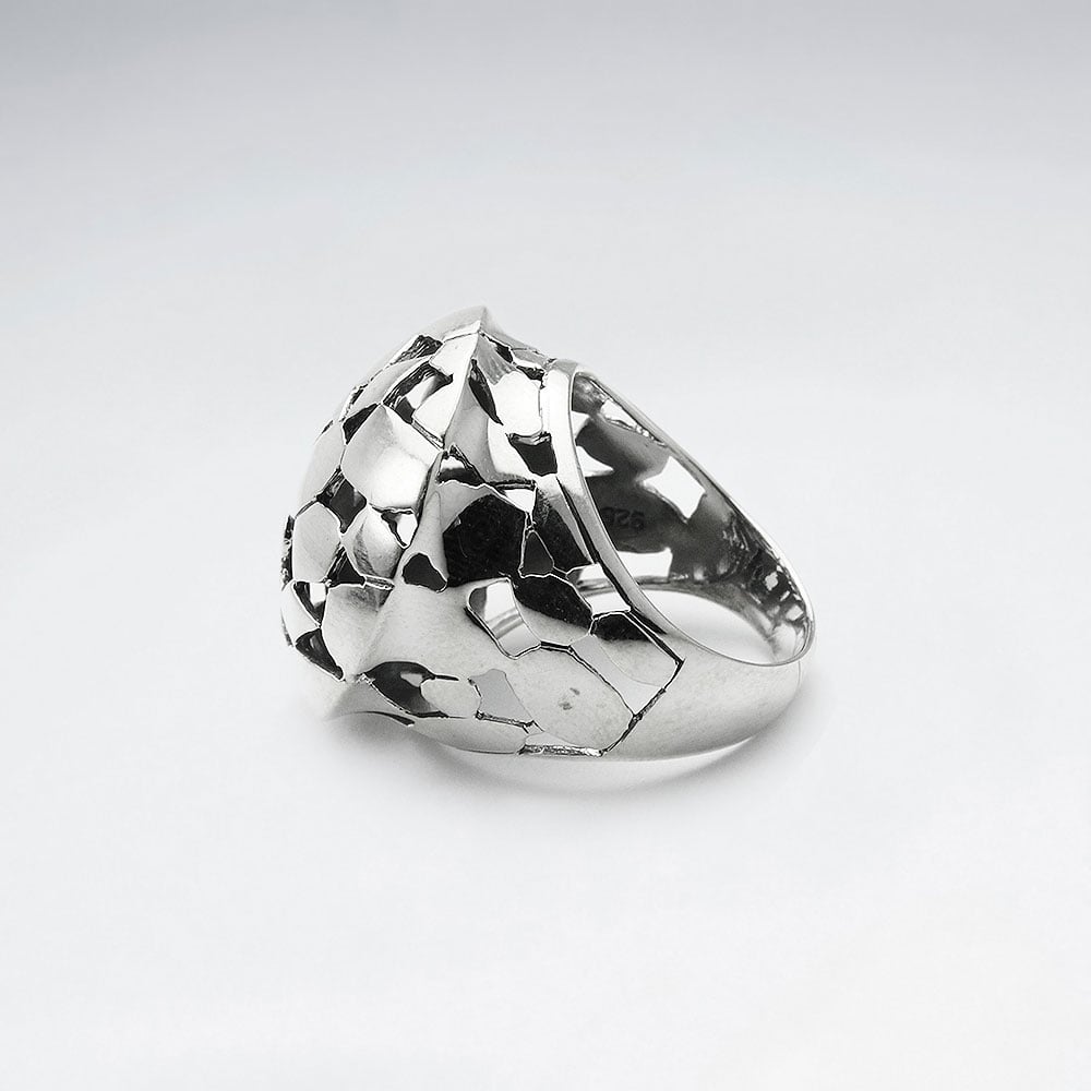 Sterling Silver Domed Spotted Designer Cocktail Ring
