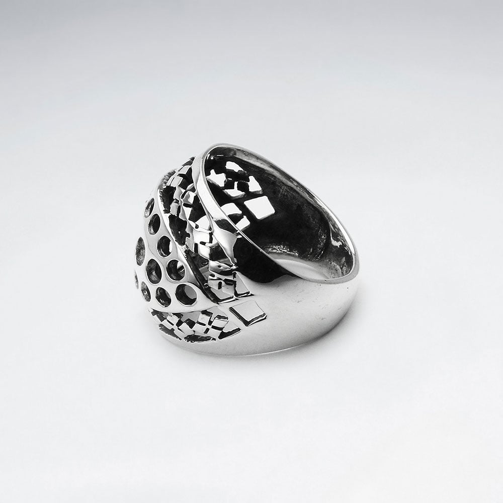 Sterling Silver Punctured Pattern Statement Ring