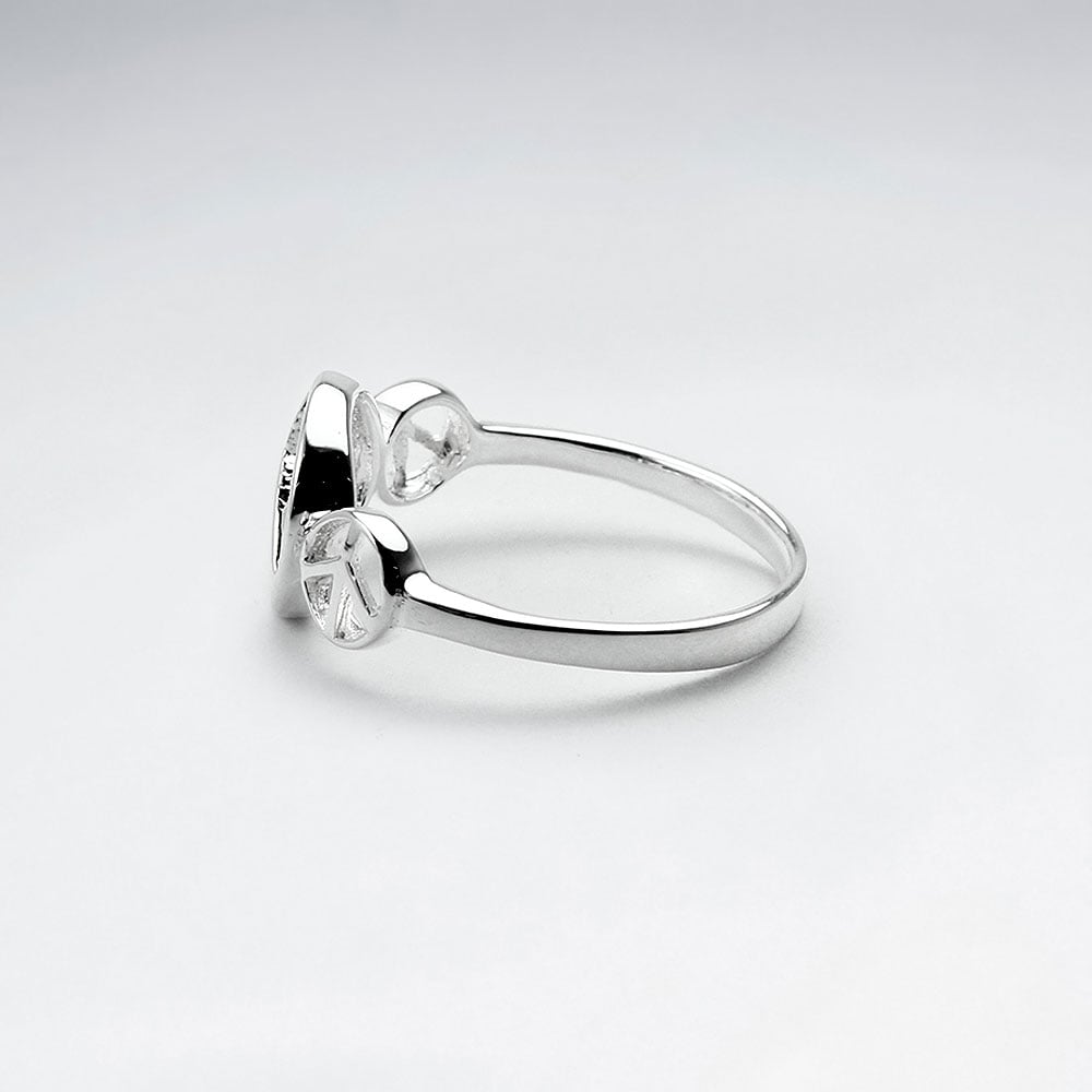 Sterling Silver Triple Peace Sign Ring