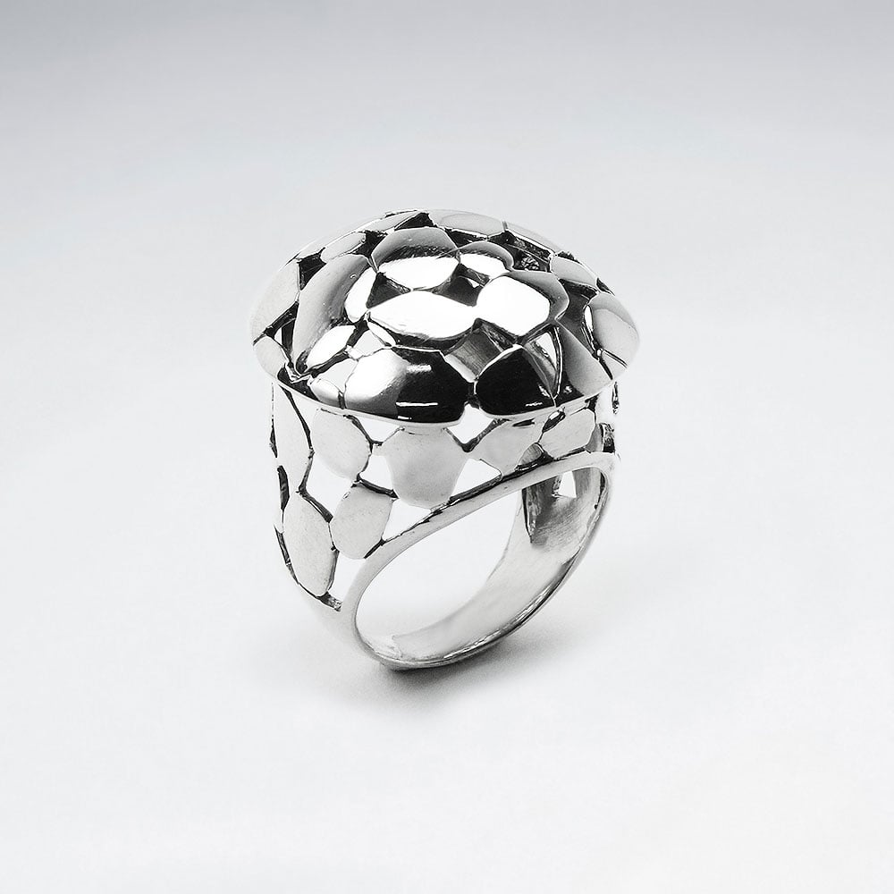 Sterling Silver Domed Spotted Designer Cocktail Ring