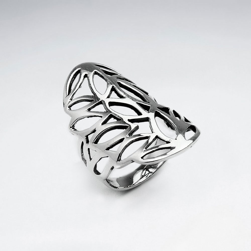 Oxidized Silver Patterned Cutout Armor Ring