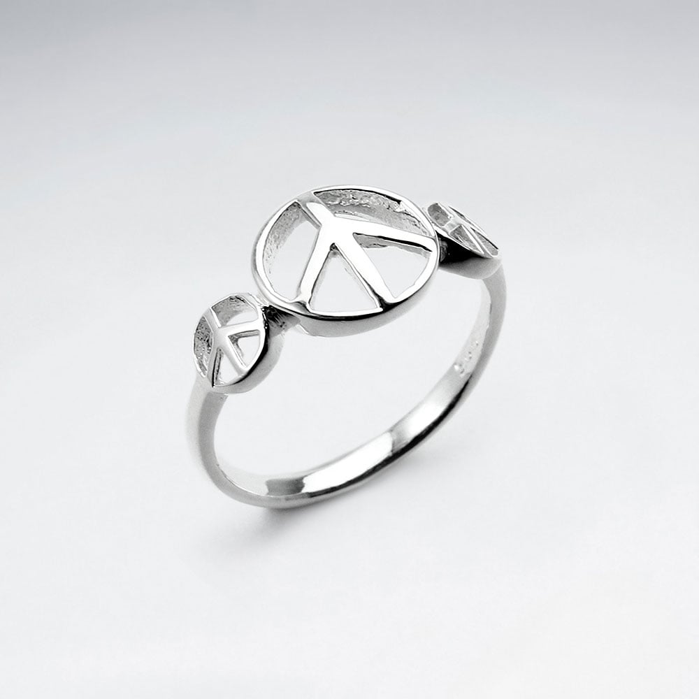 Sterling Silver Triple Peace Sign Ring