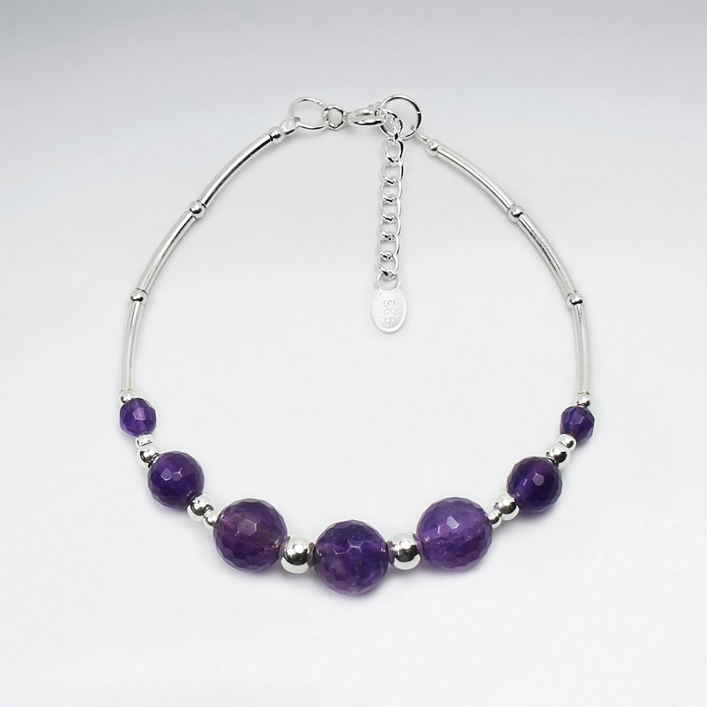 Gradual Amethyst Ball Charm Bracelet