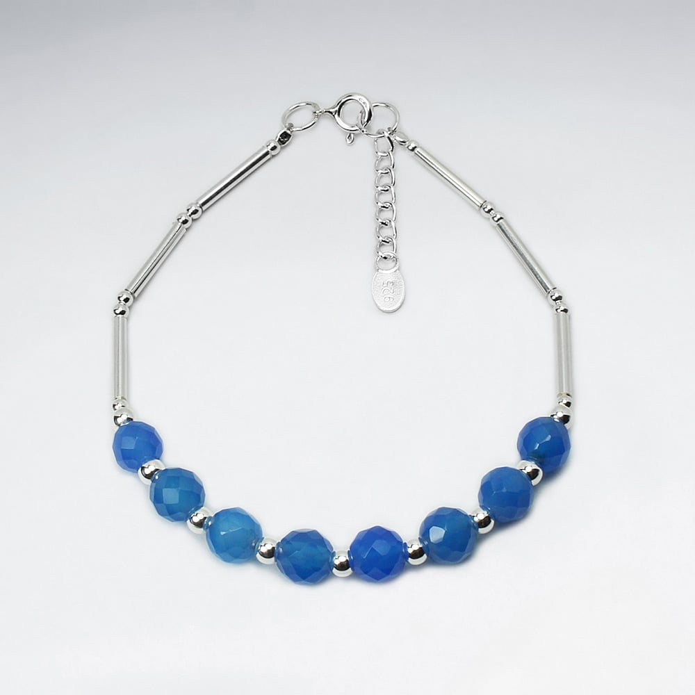 Blue Glass Bead Faceted Bead Bracelet