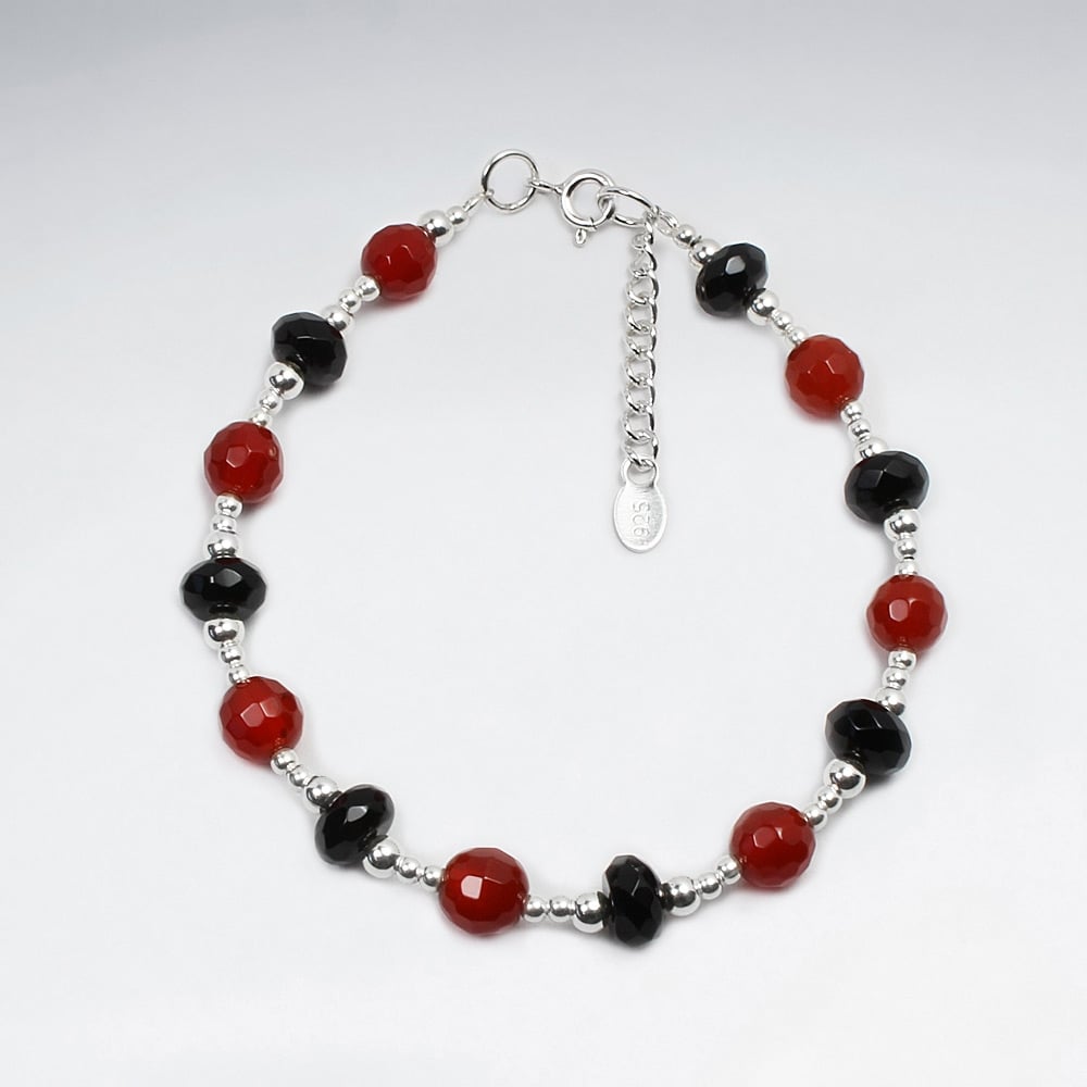 Carnelian & Black Stone Bead Bracelet