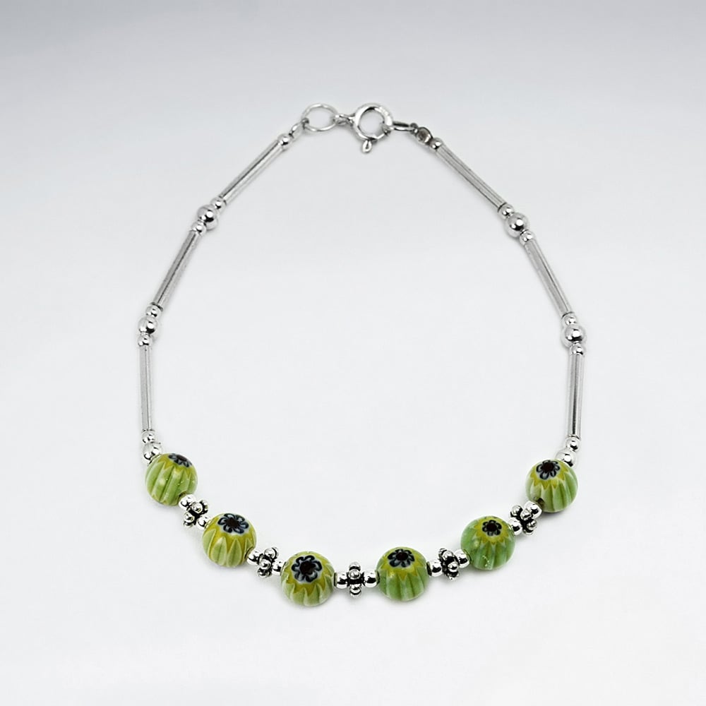 Mixed Glass Bead & Silver Spacers Clasp Bracelet