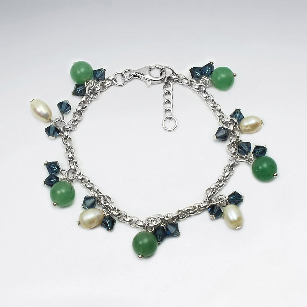 Crystal & Pearl Bead Charm Dangle Bracelet
