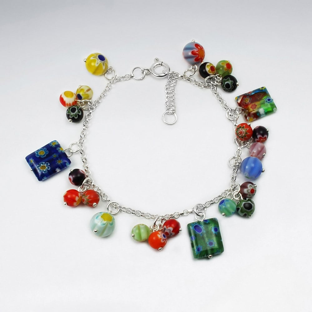 Mixed Glass Bead Chunky Style Adjustable Clasp Bracelet