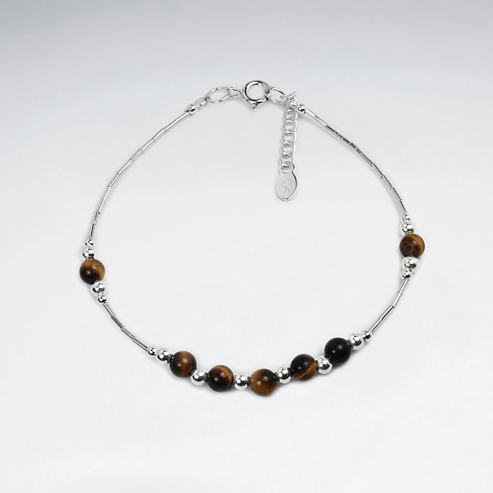 Tiger Eye & Sterling Silver Bead Bracelet