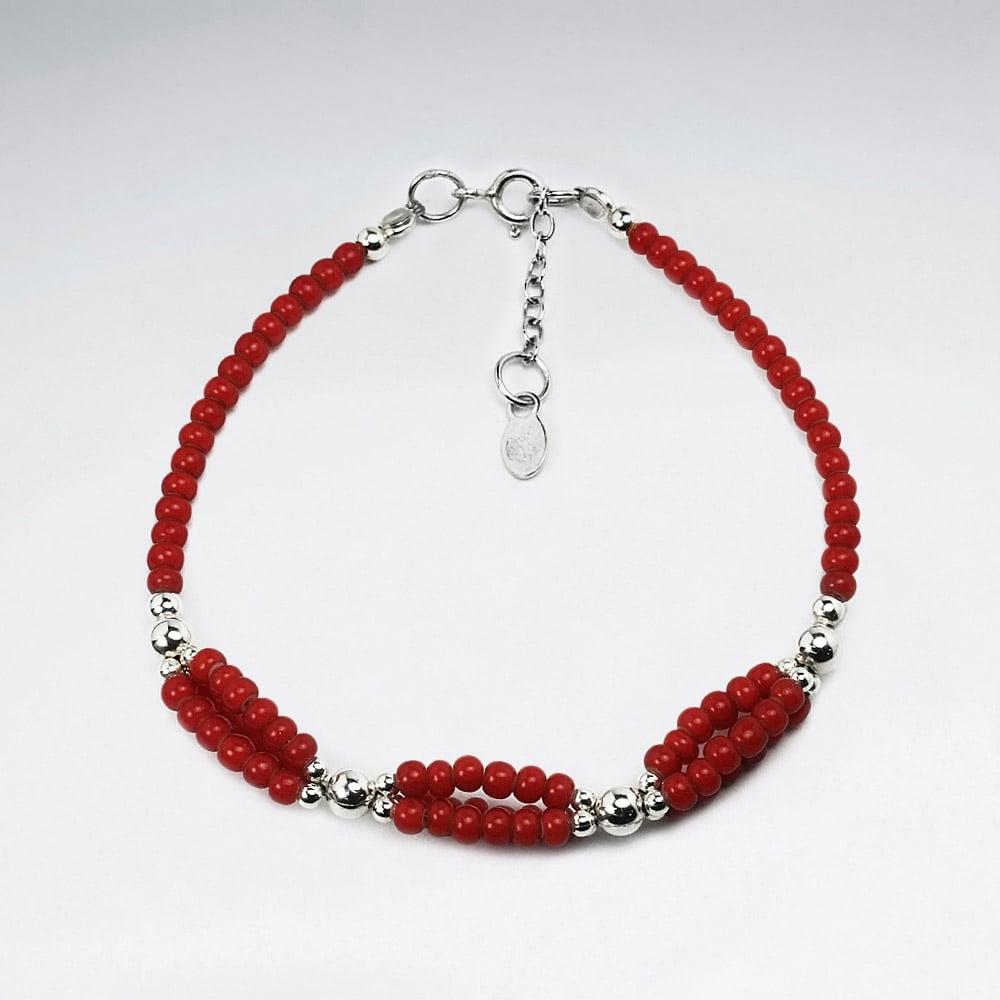 Red Glass Beads Loops Clasp Bracelet