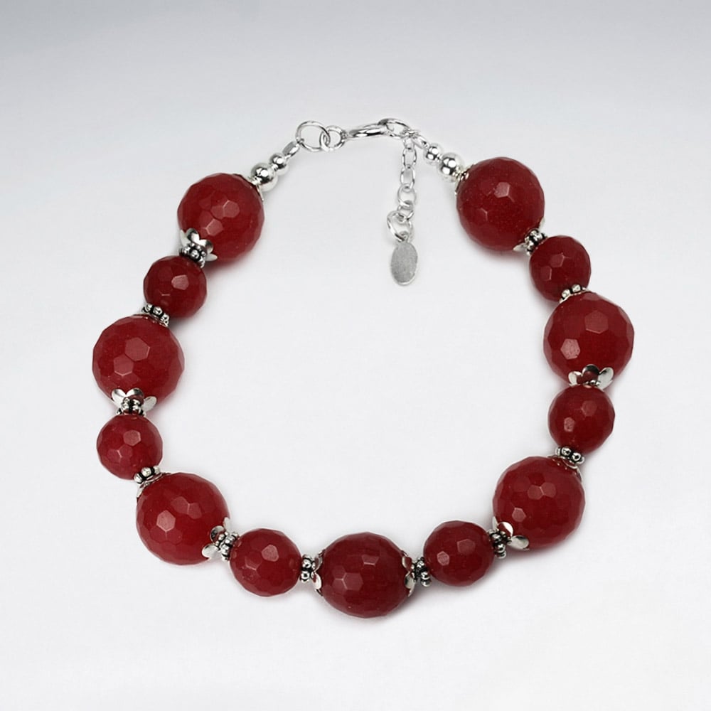 Faceted Red Aventerine Large Beads Bracelet