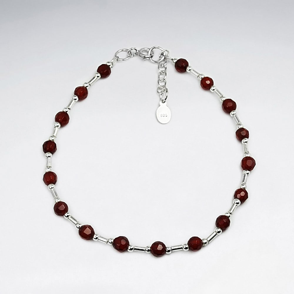 Carnelian & Sterling Silver Dainty Clasp Bracelet