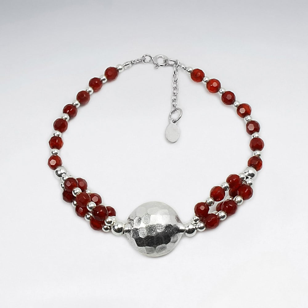 Carnelian Beads & Sterling Silver Faceted Ball Charm Bracelet