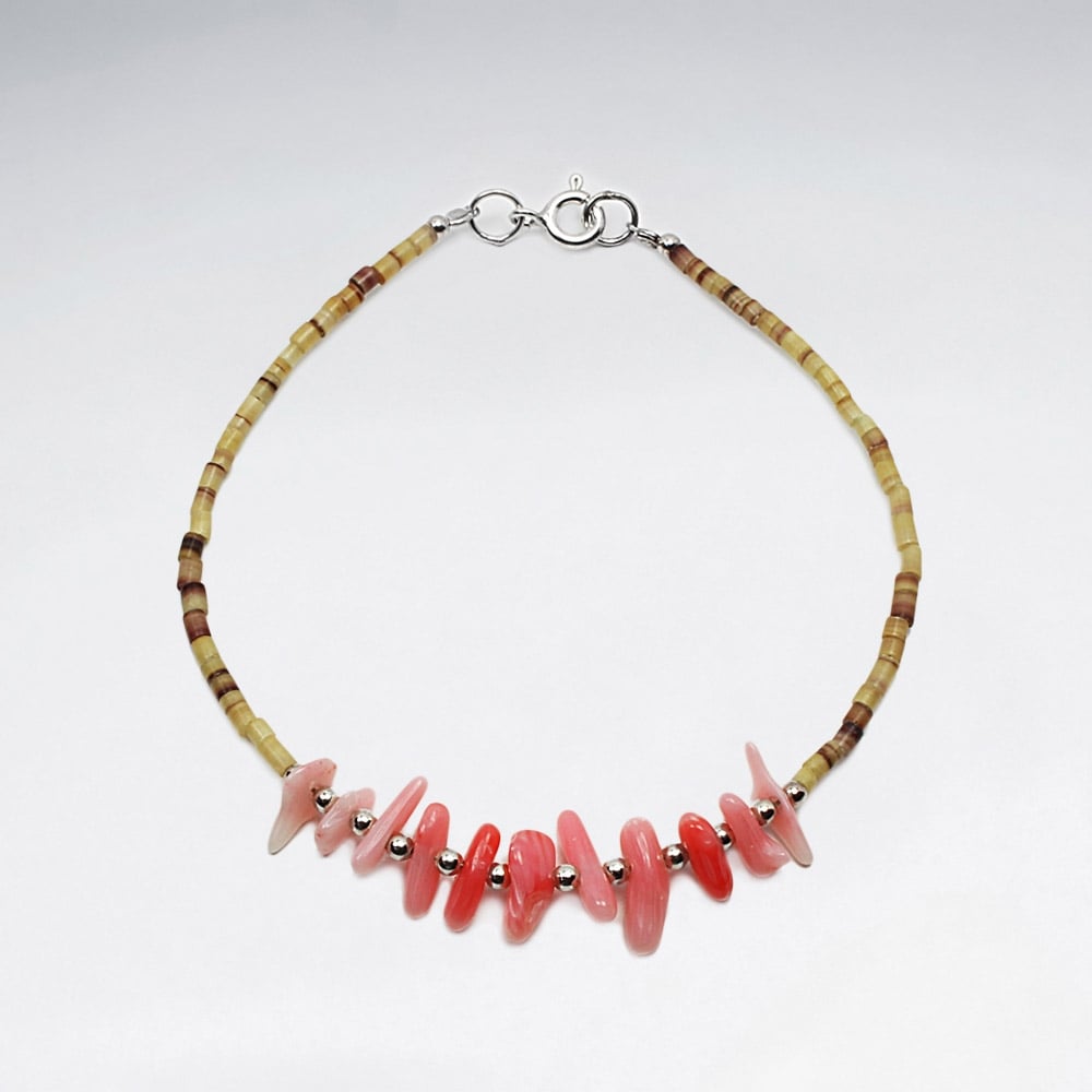 Shell & Pink Coral Edgy Style Bracelet