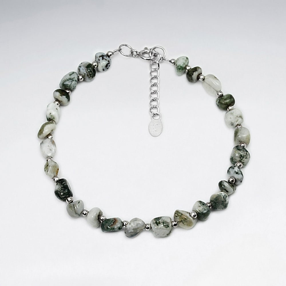 Green Spot Stone & Sterling Silver Bracelet