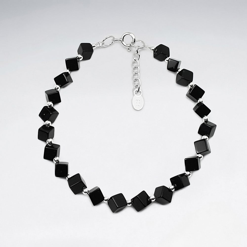 Black Stone Block Bead Bracelet