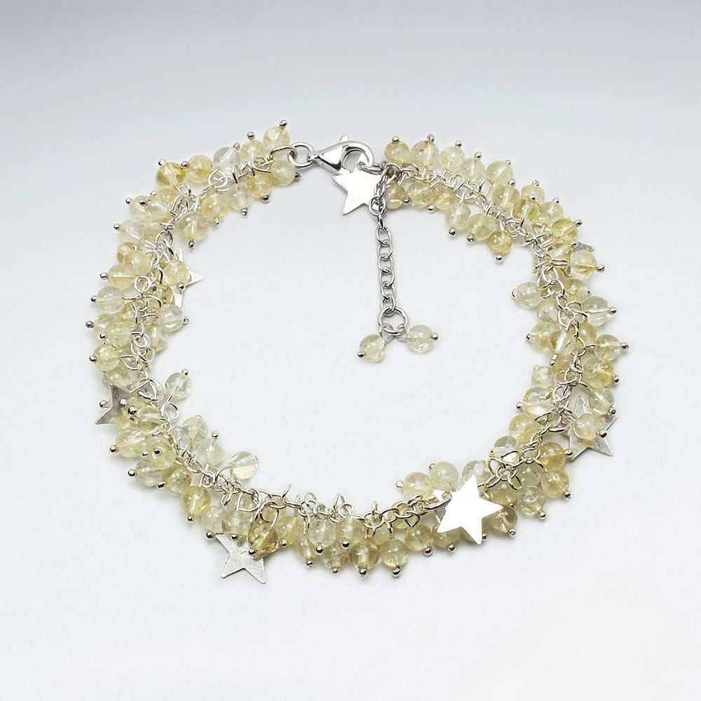 Citrin Bead & Star Charms Dangle Bracelet