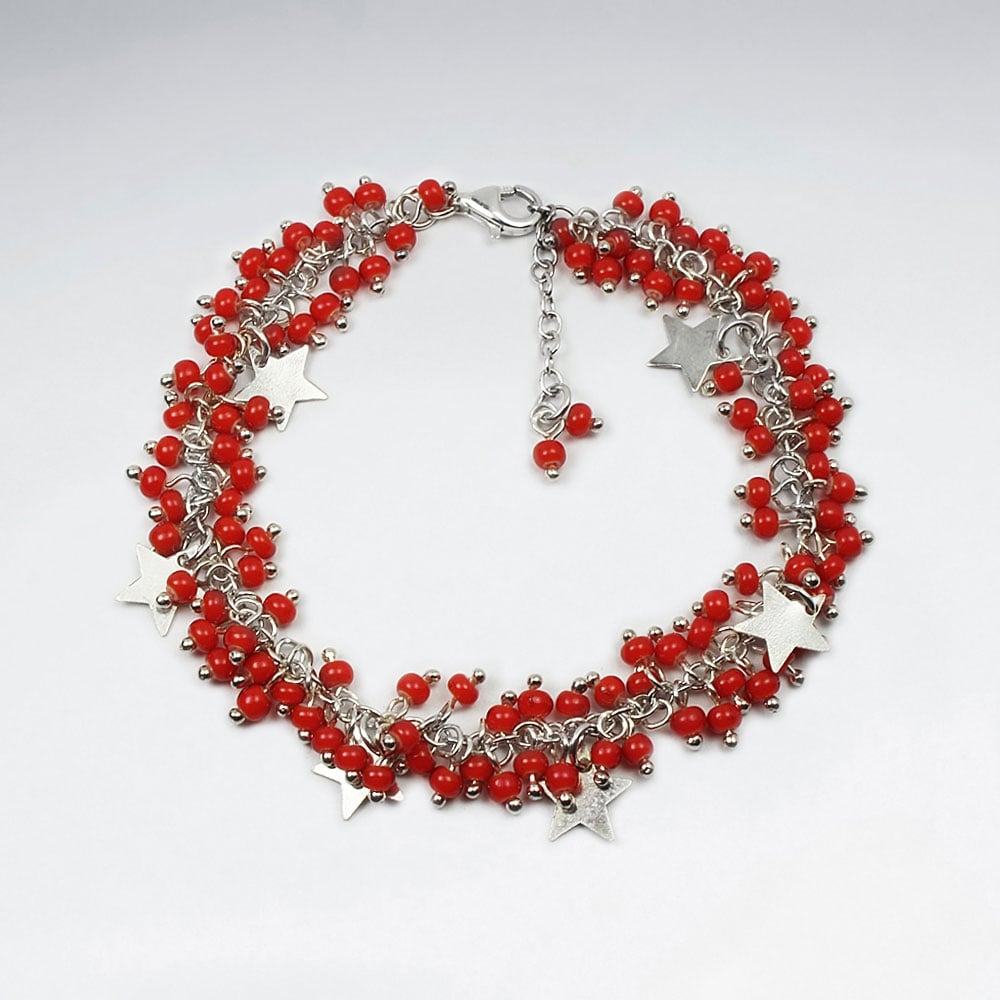 Citrin Bead & Star Charms Dangle Bracelet