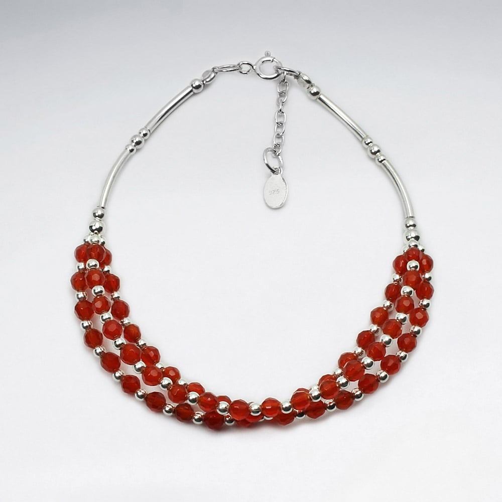 Carnelian Half Double Strand Sterling Silver Bracelet