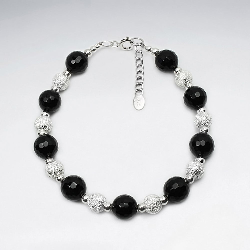 Amethyst & Sterling Silver Bead Ball Clasp Bracelet