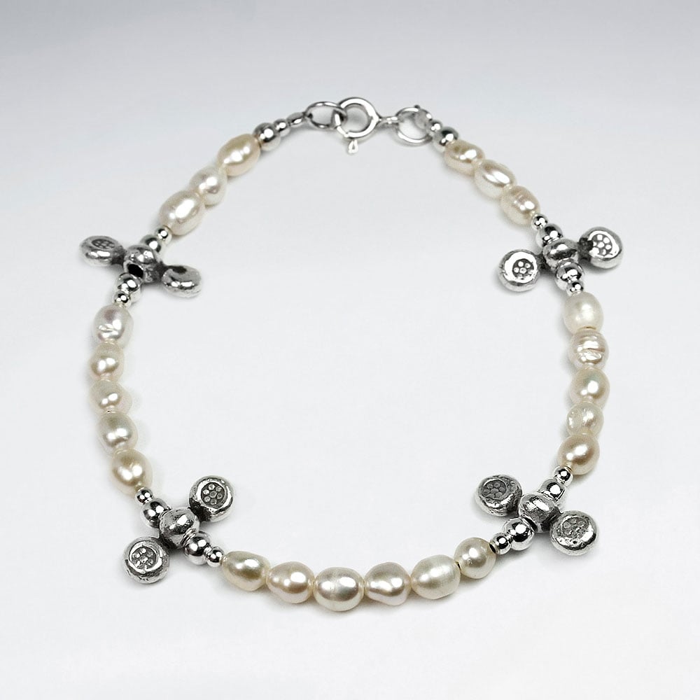 Pearl & Sterling Silver Charm Bracelet