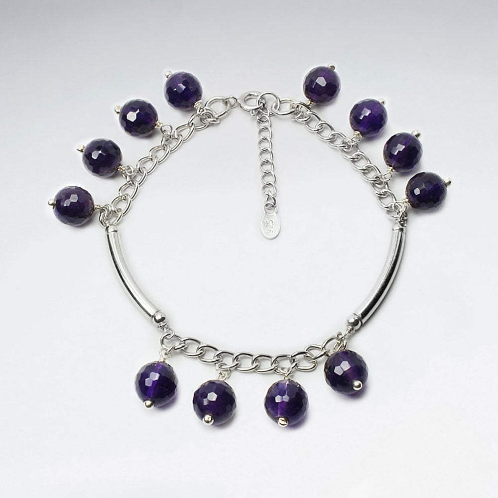 Sterling Silver & Amethyst Faceted Bead Charm Bracelet