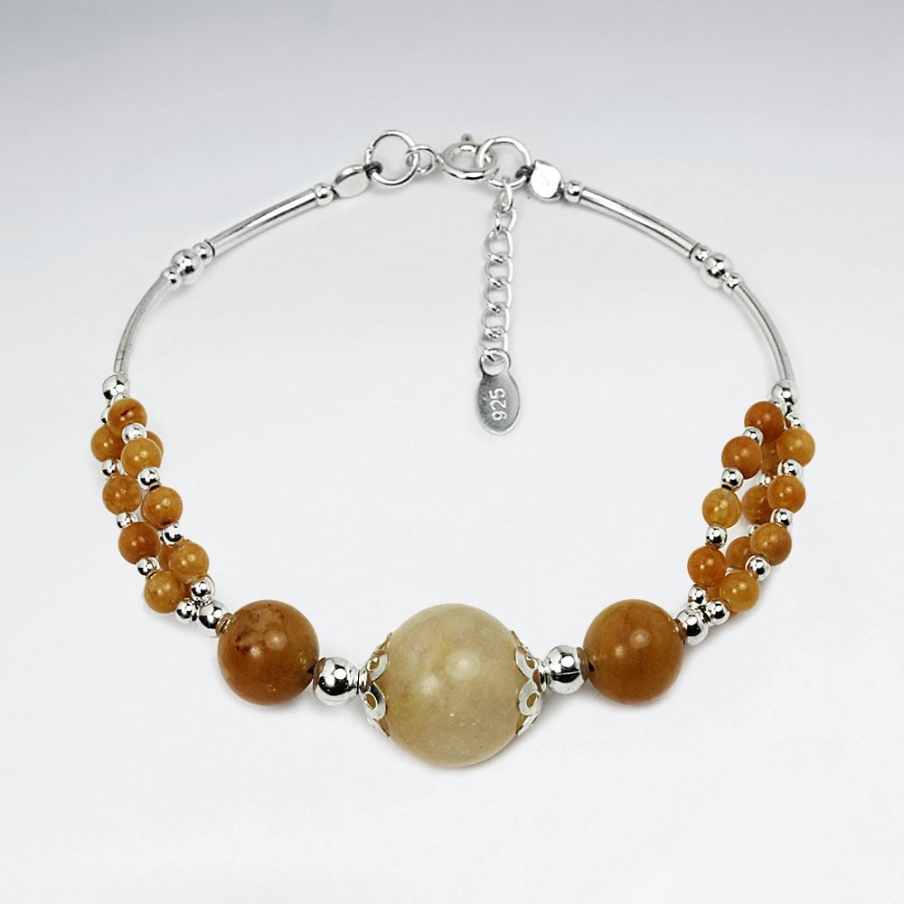 Topaz Jade & Sterling Silver  Gradual Ball Bead Bracelet