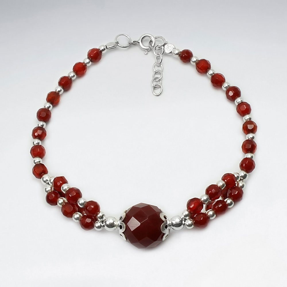 Faceted Carnelian Ball Bead Bracelet