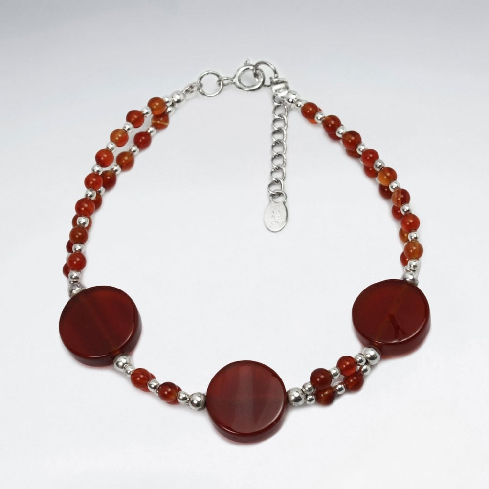 Carnelian Ball Beads & Flat Stones Bracelet