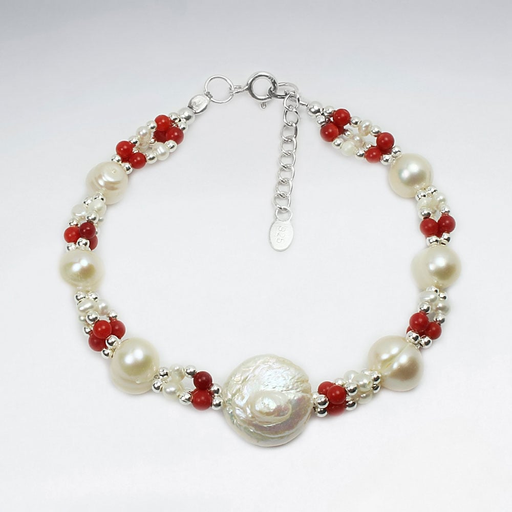 Forever Memories Coral & Pearl Ball Bead Bracelet