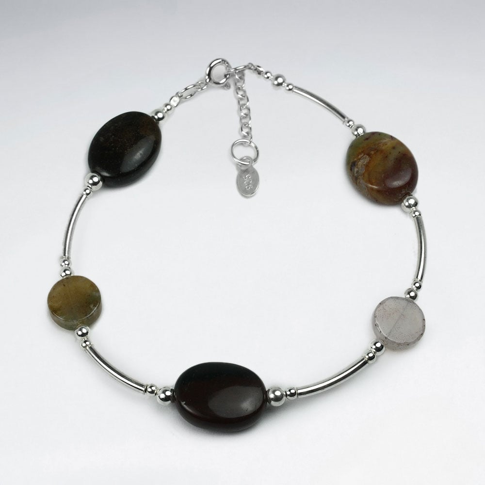 Fancy Jasper & Sterling Silver Spacer Bead Bracelet