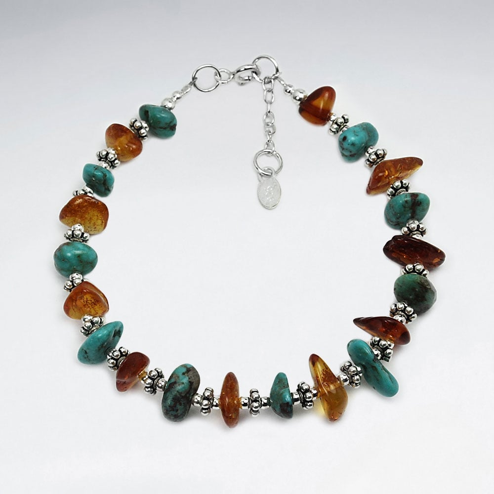 Chunky Amber & Turquoise Beaded Bracelet