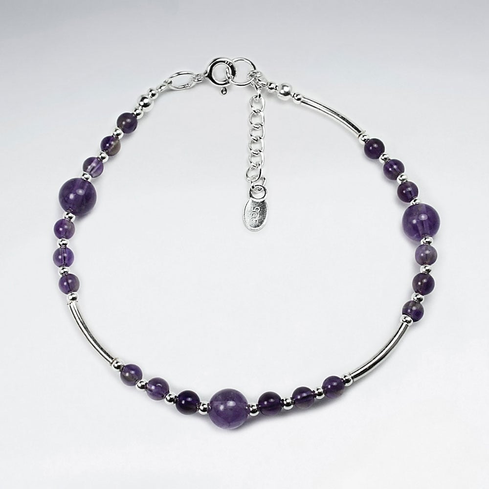 Meditative Amethyst & Silver Bead Bracelet