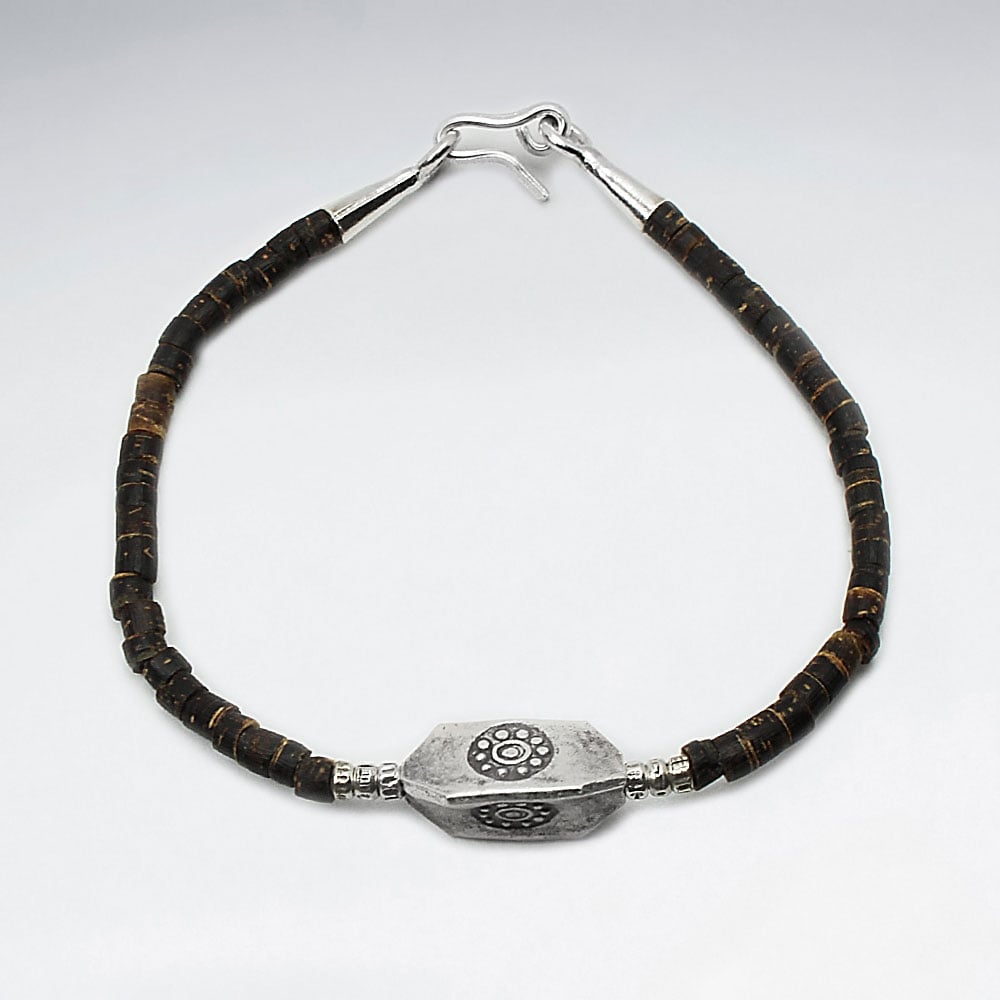 Coconut Beaded & Sterling Silver Charm Bracelet