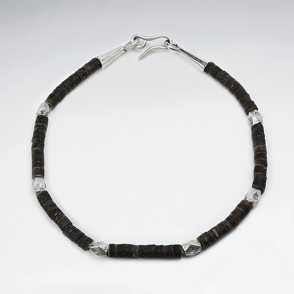 Coconut Tube & Sterling Silver  Bracelet