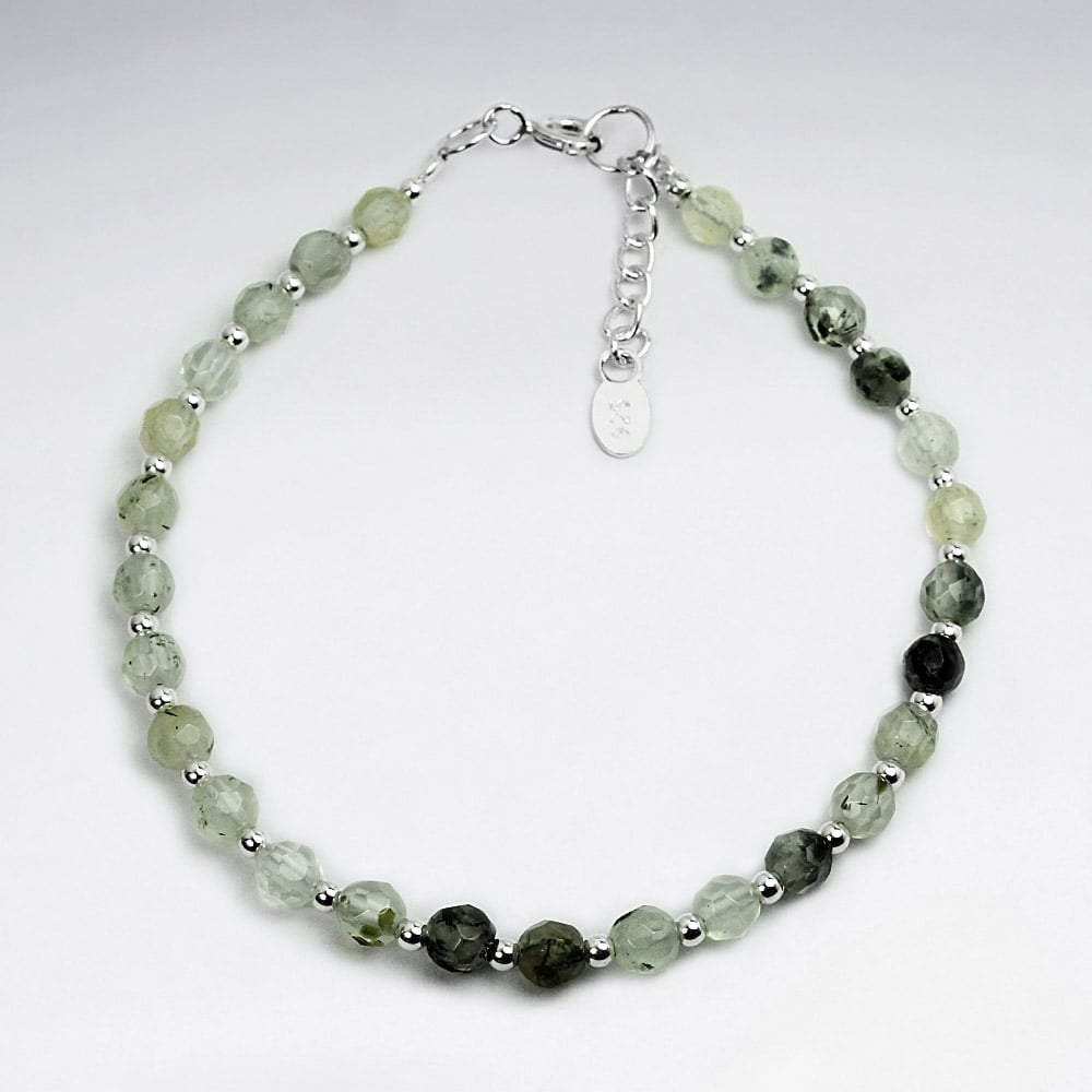 7" Faceted Full Ball Bead & Sterling Silver Bracelet