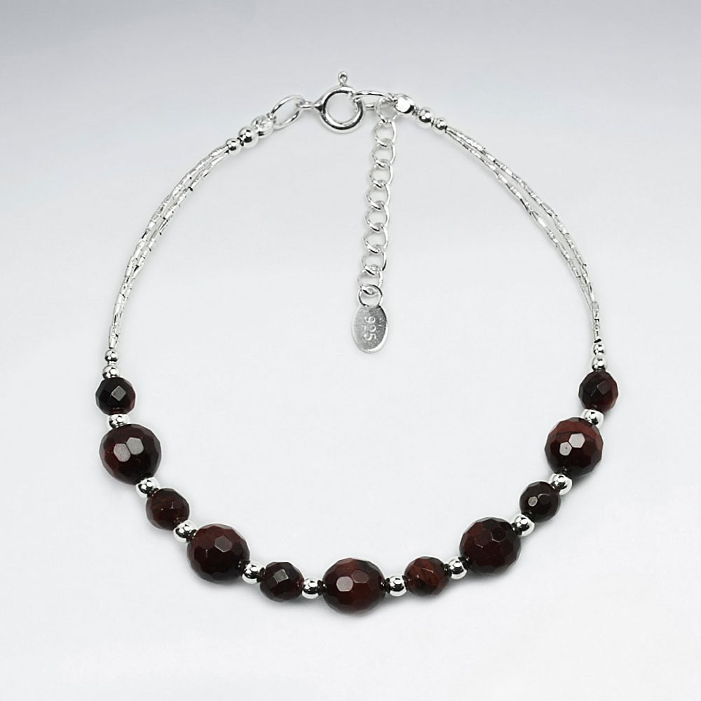 Silver Chain Tiger Eye Faceted Gem Bracelet